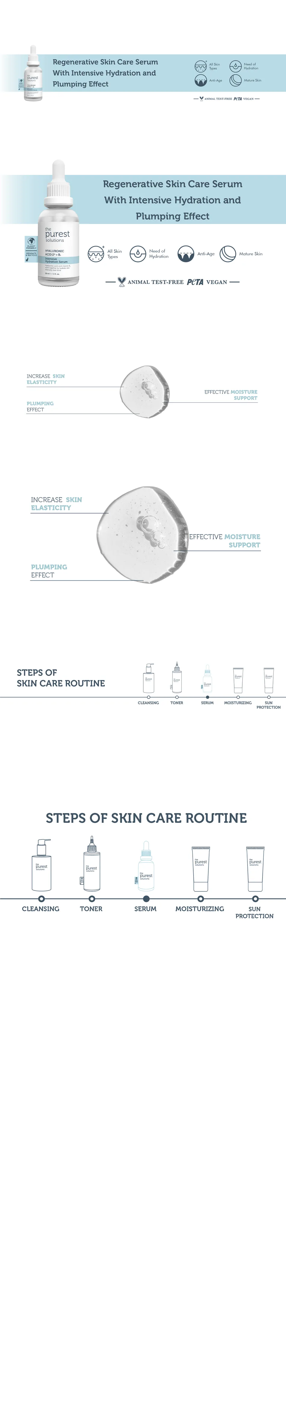 Front angle of the purest solutions intensive hydration serum, hyaluronic acid 2% + b5, for all types of skin, 30ml
