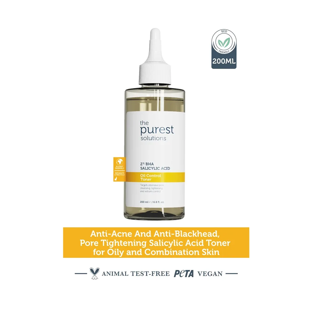 The Purest Solutions Oil Control Toner, 2% BHA Salicylic Acid, Vegan, For Oily Skin, 200ml