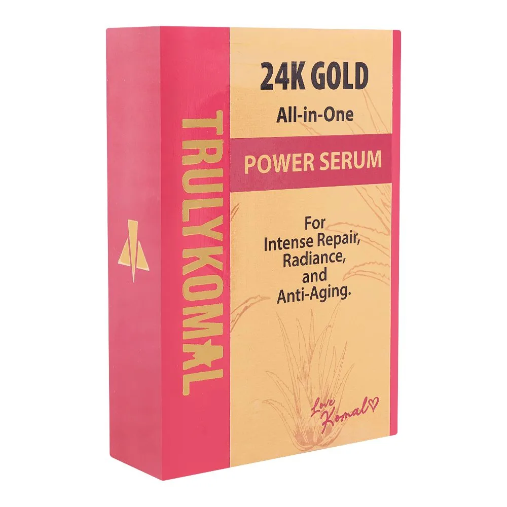 Side view of truly komal 24k gold all-in-one power serum, 15ml