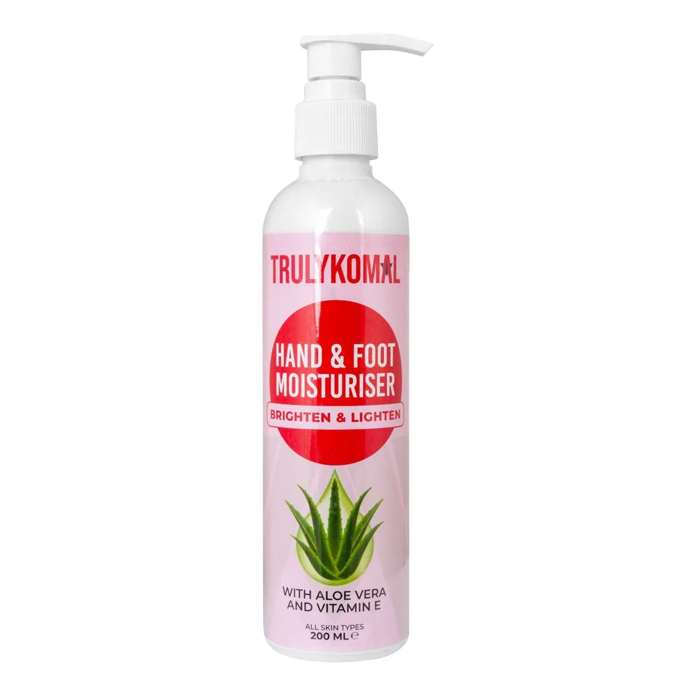Side view of truly komal aloe vera and vitamin e hand & foot moisturiser 200ml