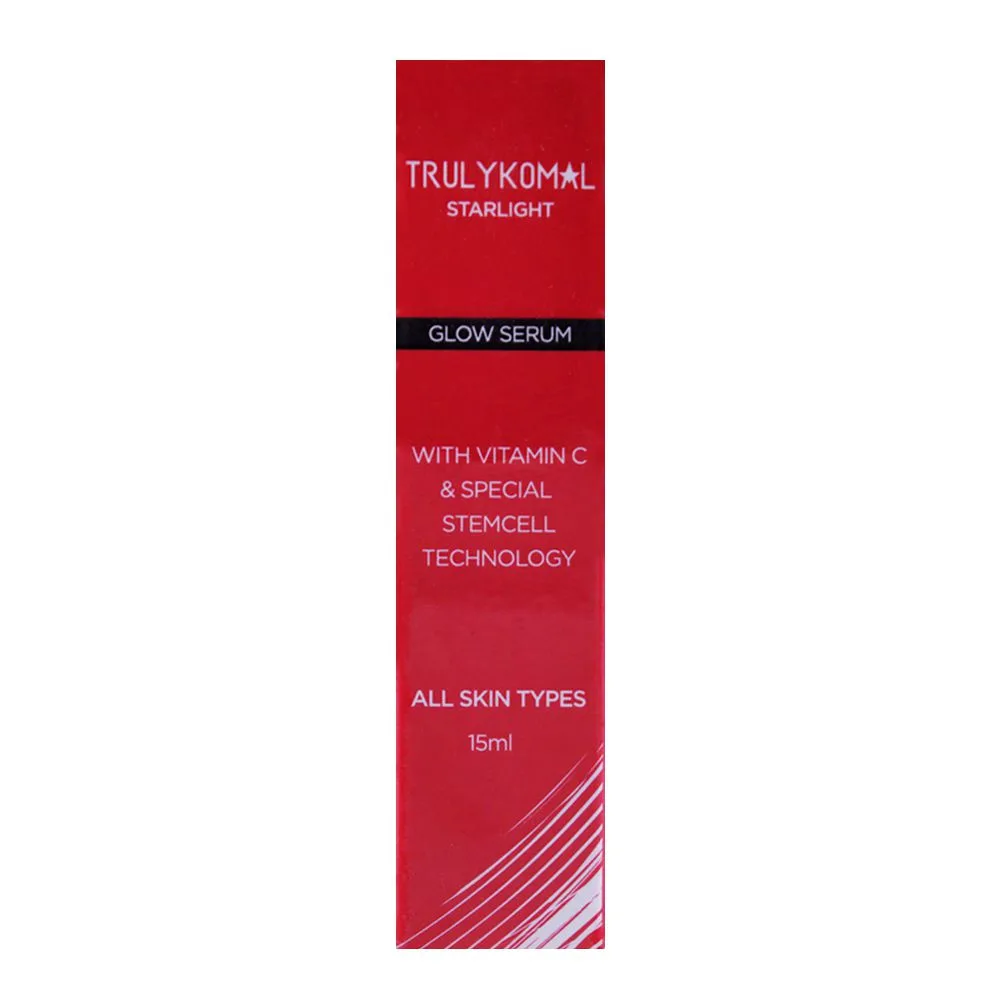 Side view of truly komal glow serum all skin types, 17ml