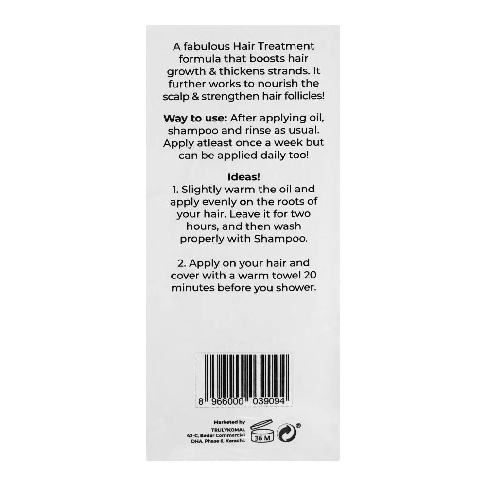 Close-up design of truly komal magic grow oil treatment, 100ml