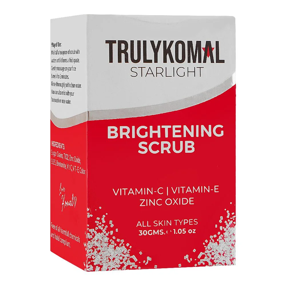 Side view of truly komal starlight brightening scrub, all skin types, 30gm