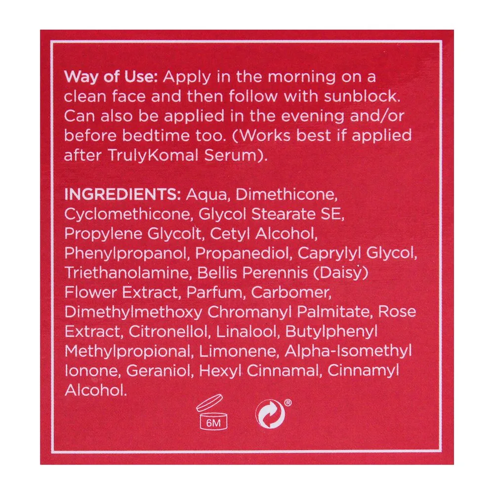 Close-up design of truly komal starlight nourishing whitening cream, 50ml