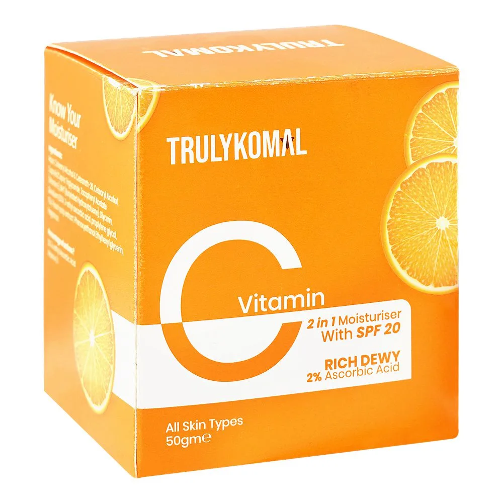 Truly Komal Vitamin C 2-In-1 Moisturizer, SPF20, Ascorbic Acid, For All Types Of Skin, 50g