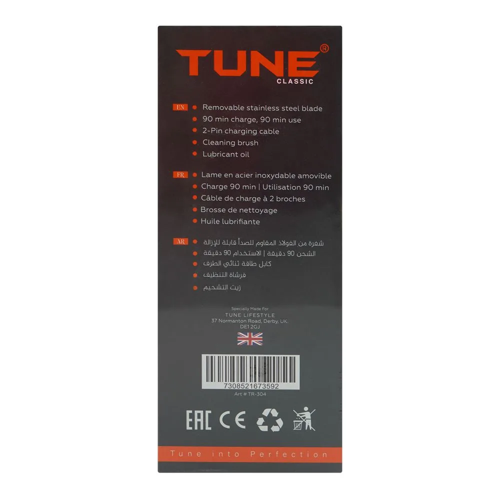 Close-up design of tune classic high-precision beard trimmer, 1.5 hours runtime, tr-304