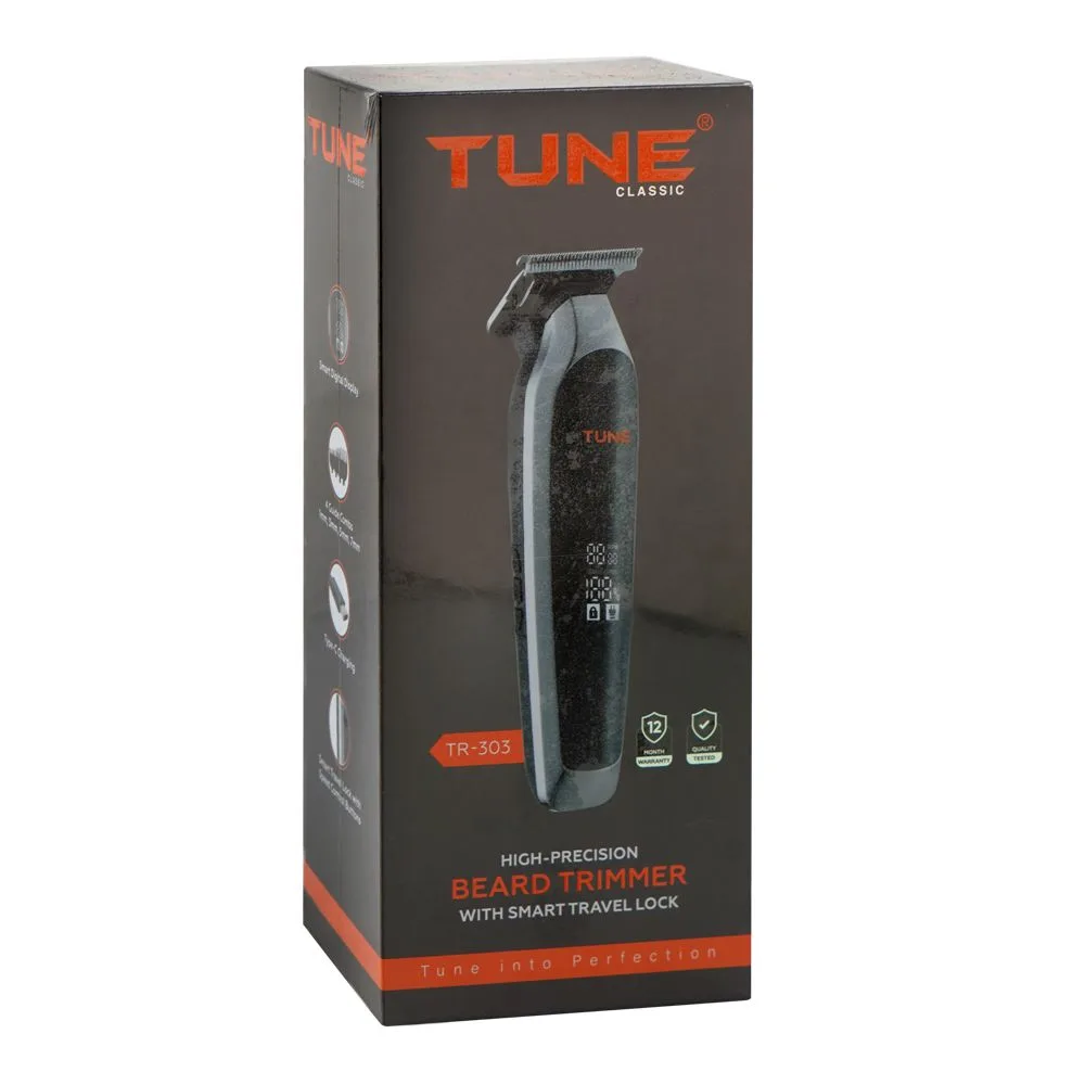 Side view of tune classic high-precision beard trimmer, 180 minutes runtime, tr-303