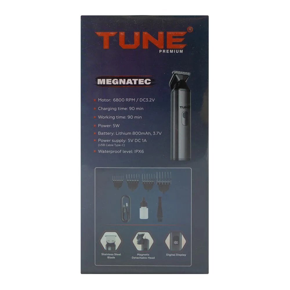 Close-up design of tune classic magnatec high-precision beard trimmer, ipx6 waterproof, 800mah battery, 90 minutes runtime, tr-402