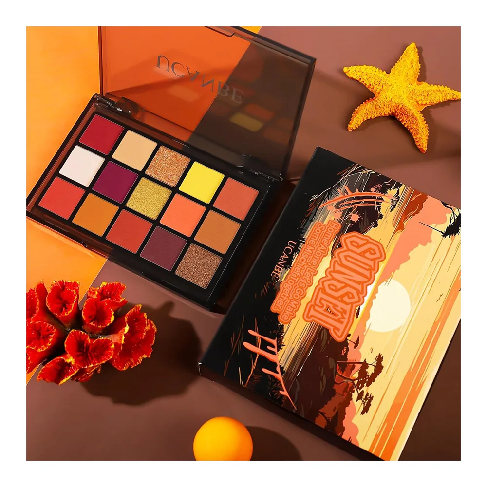 Ucanbe Sunset Orange Eyeshadow Palette, Water & Sweat Proof 15-Pack , STUB061_16 shades and color detail