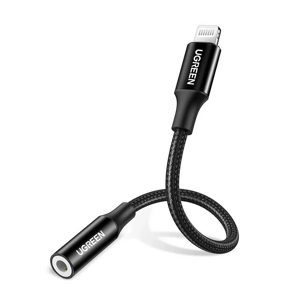 UGreen Lightning M/F Round Cable, Aluminium Shell With Braided, 10cm, Black
