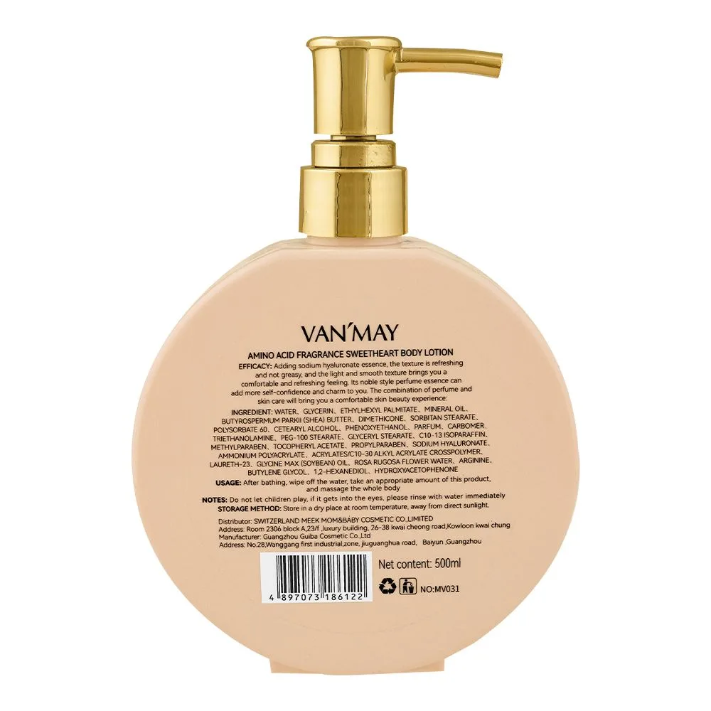 Side view of van'may paris perfume amino acid fragrance sweet heart body lotion, 500ml