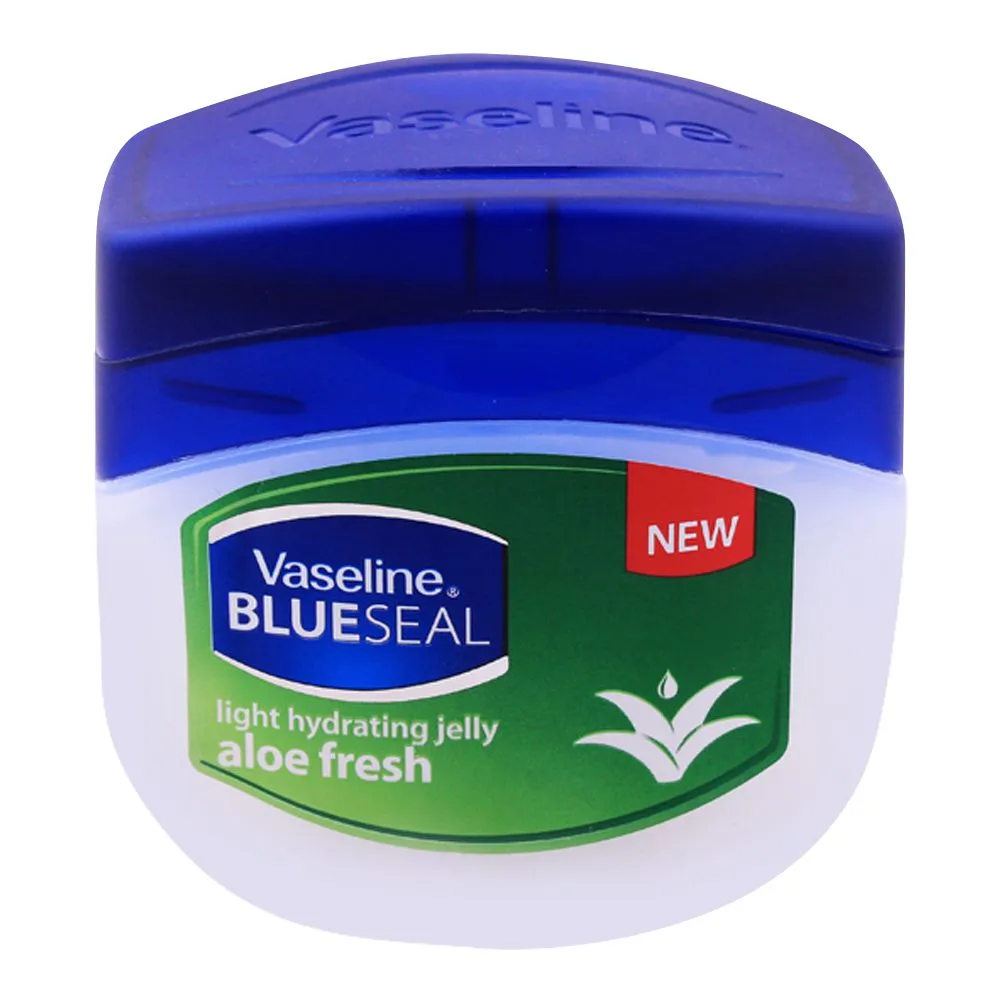 Side view of vaseline blueseal aloe fresh light hydrating jelly, 250ml