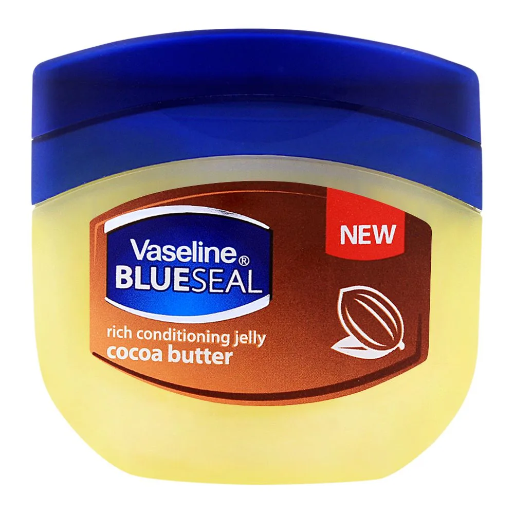 Side view of vaseline blueseal cocoa butterrich conditioning jelly 50ml