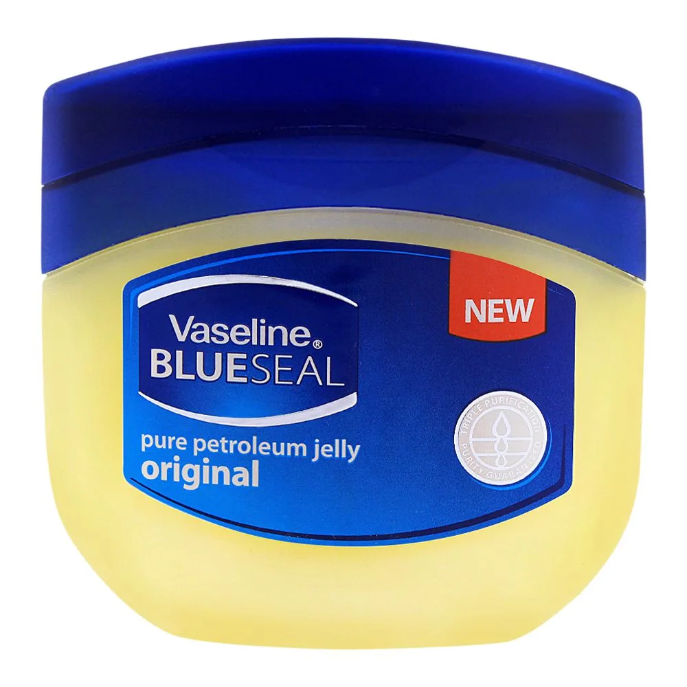 Side view of vaseline blueseal pure petroleum jelly original 250ml