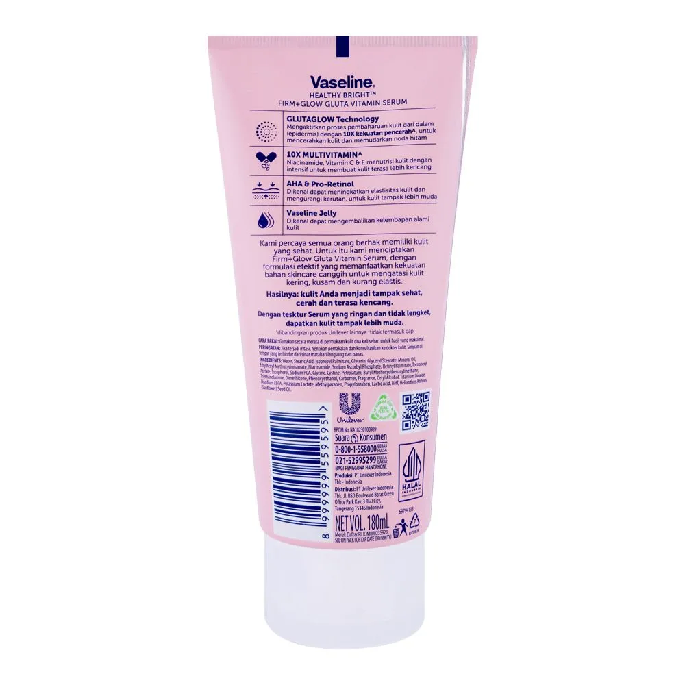Side view of vaseline healthy bright firm + glow gluta vitamin youthful serum, 180ml