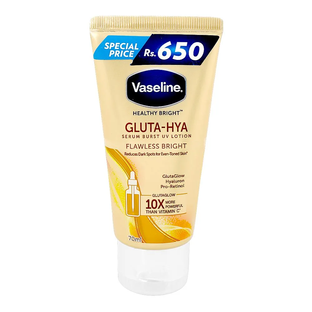 Vaseline Healthy Bright Gluta-Hya Flawless Bright Serum Burst Lotion, Hyaluronic Acid, Pro-Retinol, For Even Skin Tone, 70ml