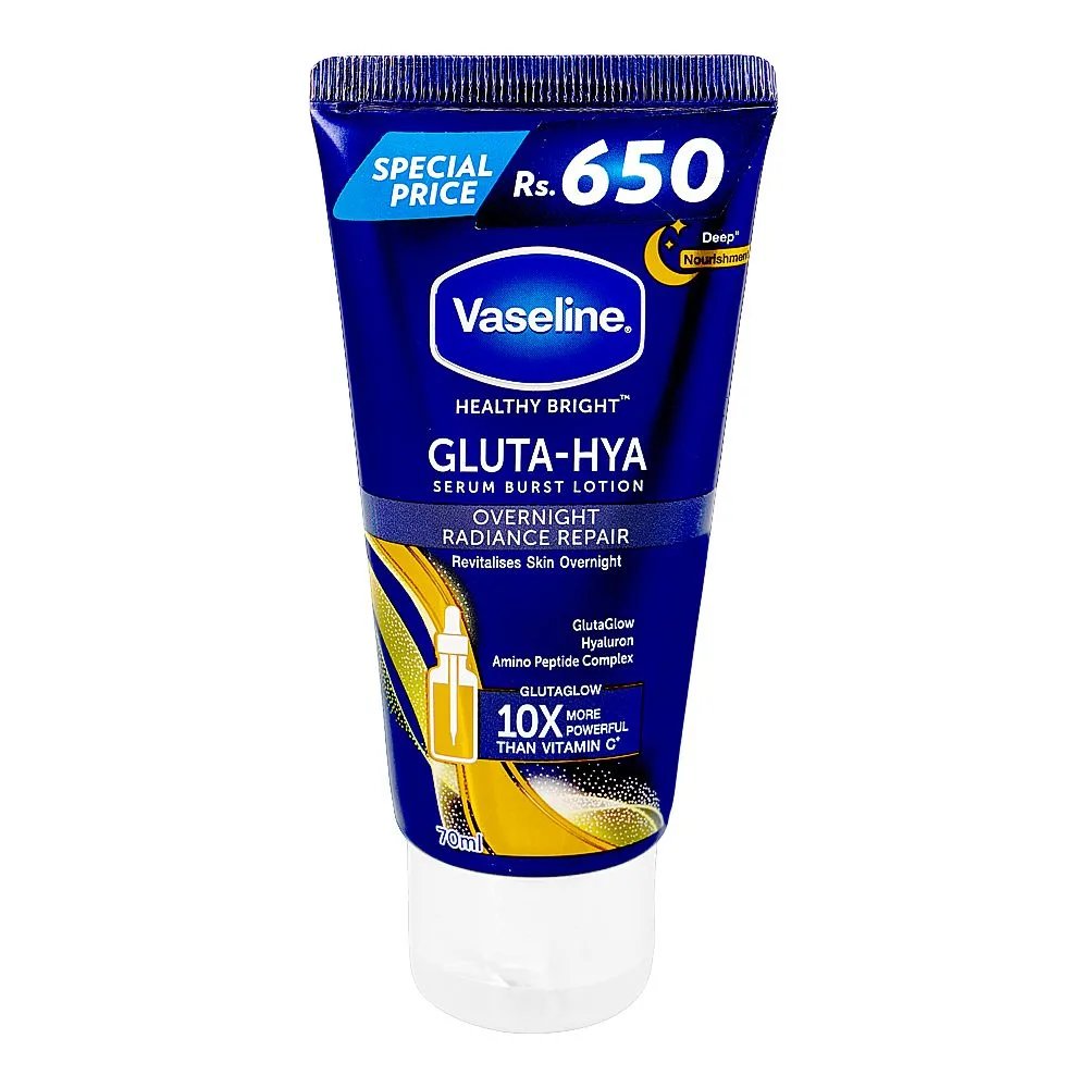 Vaseline Healthy Bright Gluta-Hya Overnight Radiance Repair Serum Burst Lotion, Hyaluronic Acid, Glutathione, For Radiant Skin, 70ml