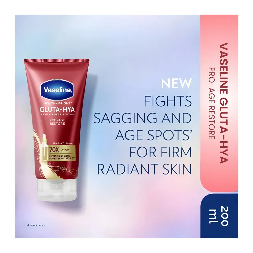 Vaseline Healthy Bright Gluta-Hya Pro-Age Restore Serum Burst Lotion, Glutaglow & Hyaluron, Anti-Aging, 200ml