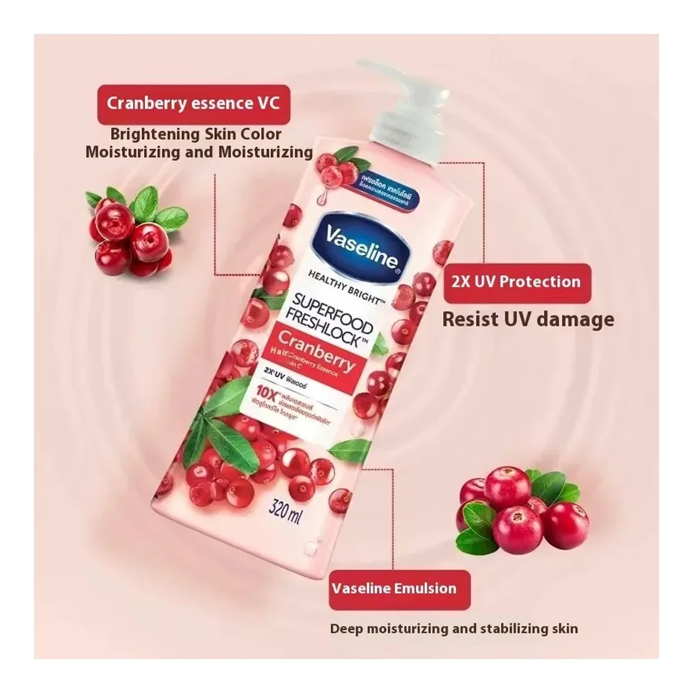 Vaseline Healthy Bright Super Food Fresh Lock Cranberry 10X Body Lotion, Vitamin C, 320ml