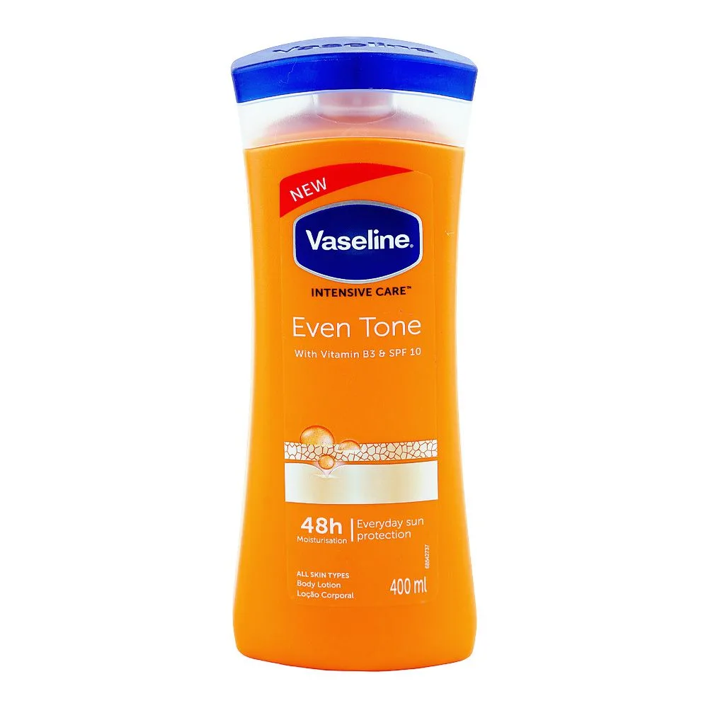 Side view of vaseline healthy even tone lotion, for all types of skin, 400ml