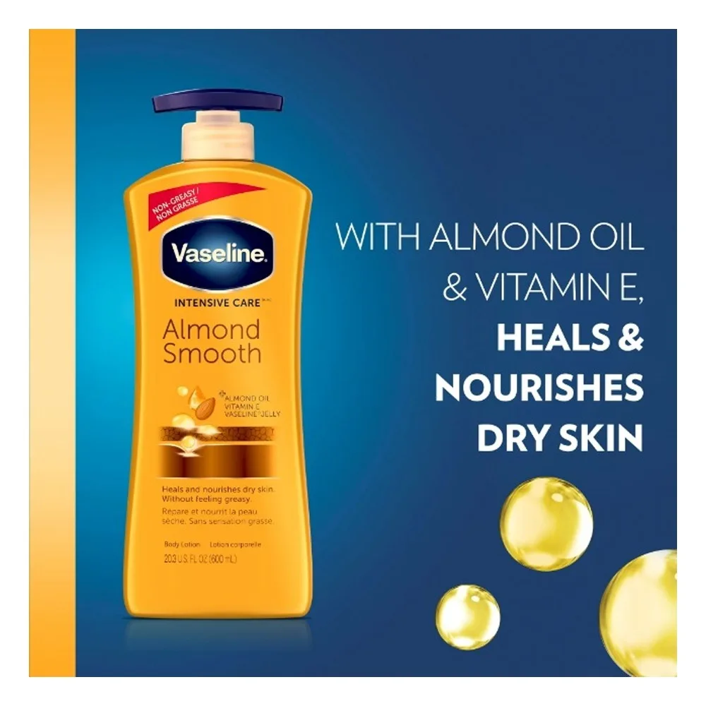 Vaseline Intensive Care Almond Smooth Body Lotion Pump, For Dry Skin, 600ml