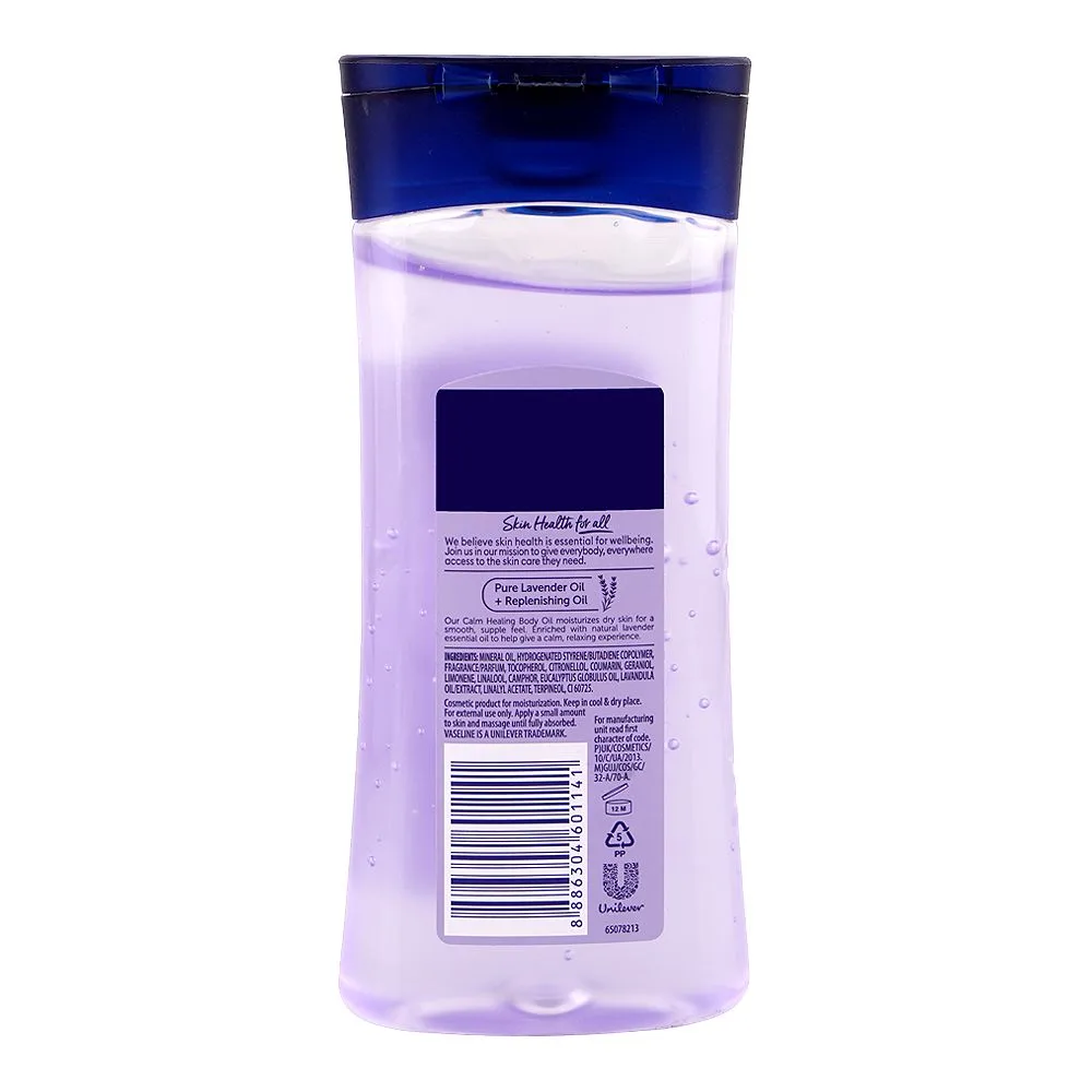 Side view of vaseline intensive care calm healing body oil, 200ml
