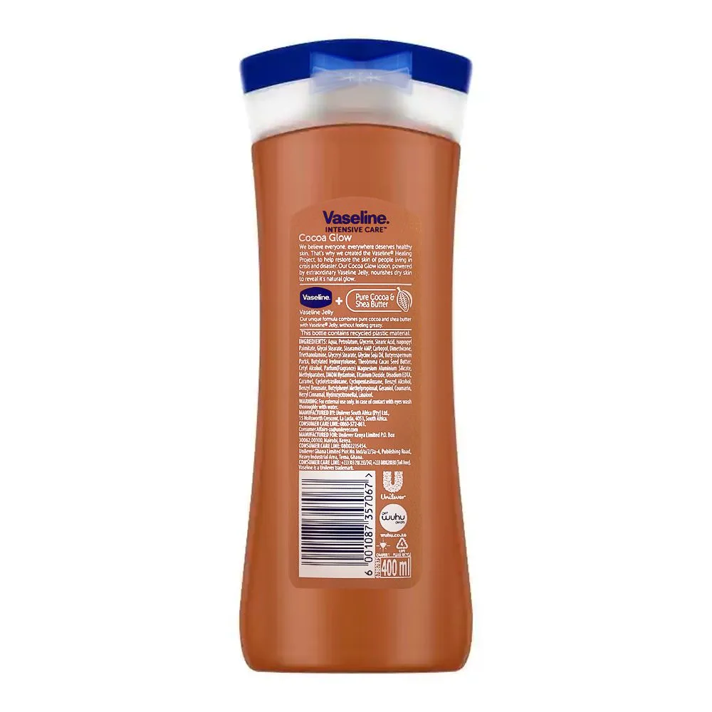 Side view of vaseline intensive care cocoa glow pure cocoa butter lotion 400ml (imported)