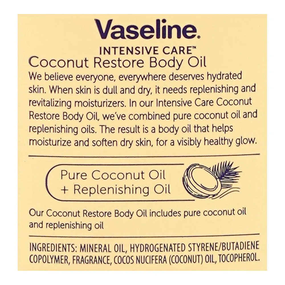 Comfortable casual vaseline intensive care coconut restore body oil, 200ml