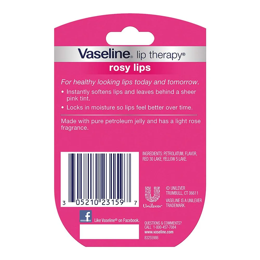 Side view of vaseline lip therapy rosy lips lip balm, 7g