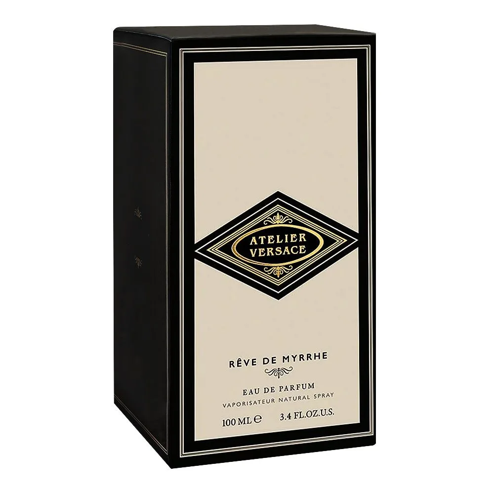 Side view of versace atelier reve de myrrhe, eau de parfum, for men & women, 100ml