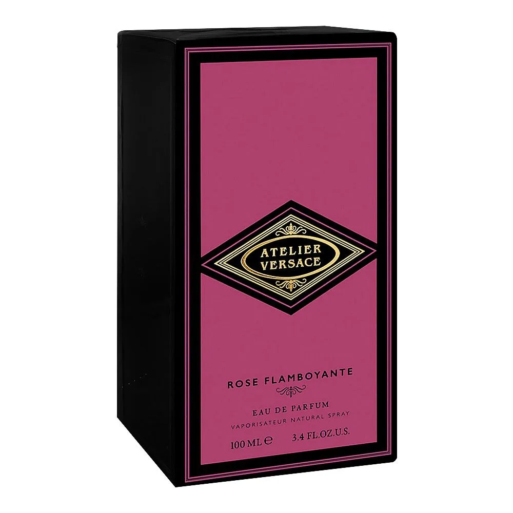 Side view of versace atelier rose flamboyante, eau de parfum, for men & women, 100ml