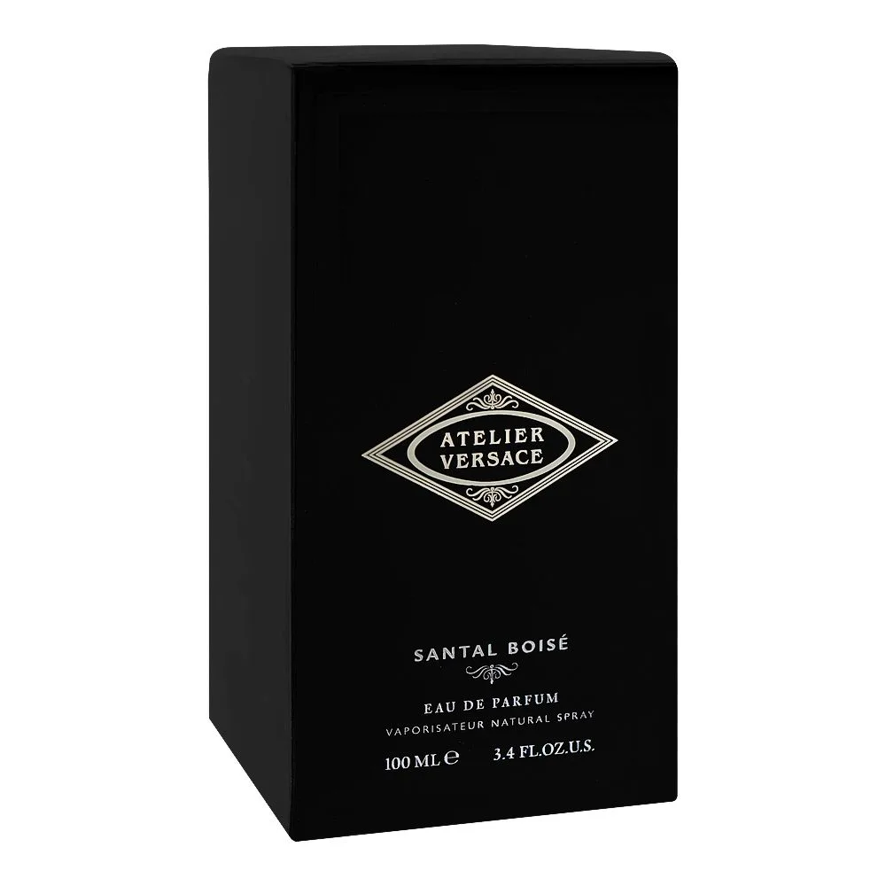 Side view of versace atelier santal boise, eau de parfum, for men & women, 100ml