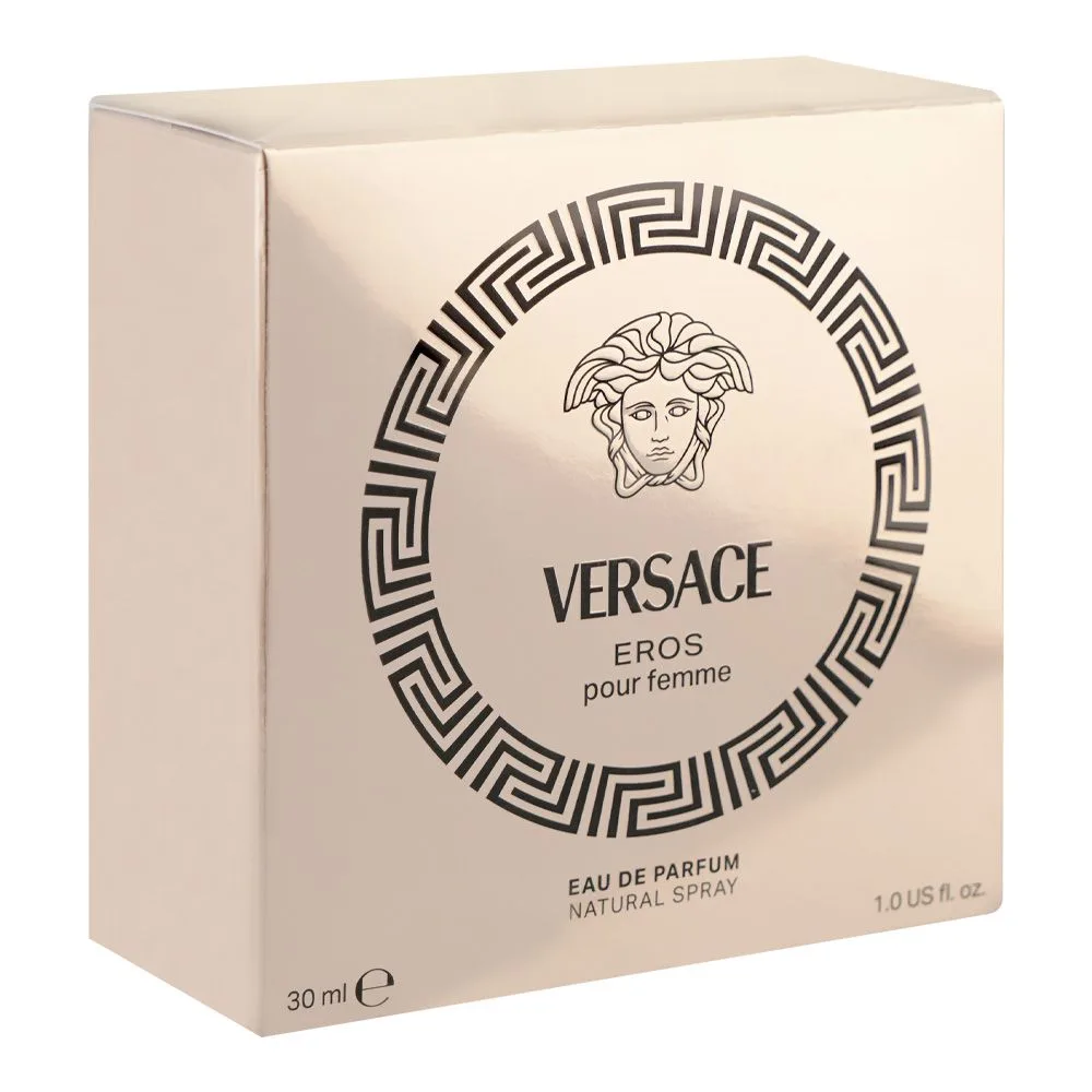 Side view of versace eros pour femme, eau de parfum, for women, 30ml