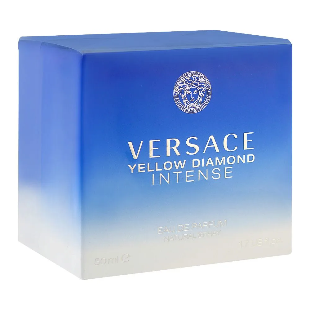 Side view of versace yellow diamond intense, eau de parfum, for women, 50ml