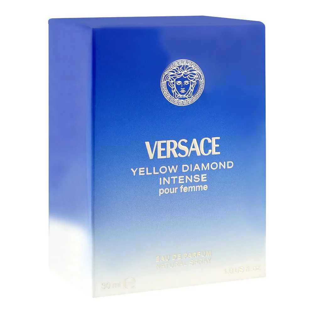 Side view of versace yellow diamond pour femme intense, eau de parfum, for women, 30ml