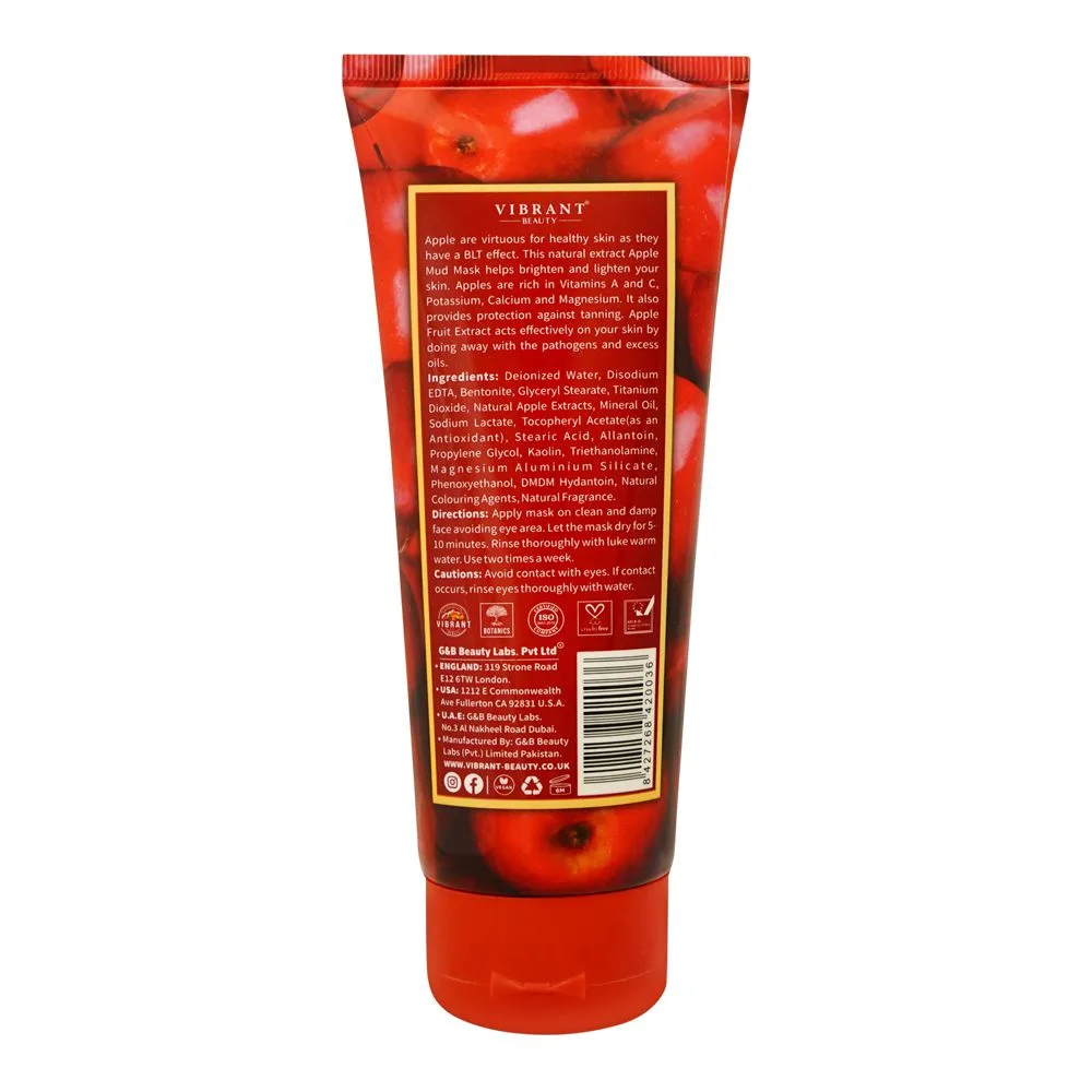 Side view of vibrant beauty brightening apple clarifying mud face mask, for all skin types, 200ml