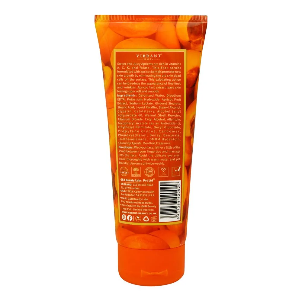 Side view of vibrant beauty brightening apricot hydrating creamy scrub, for all skin types, 200ml
