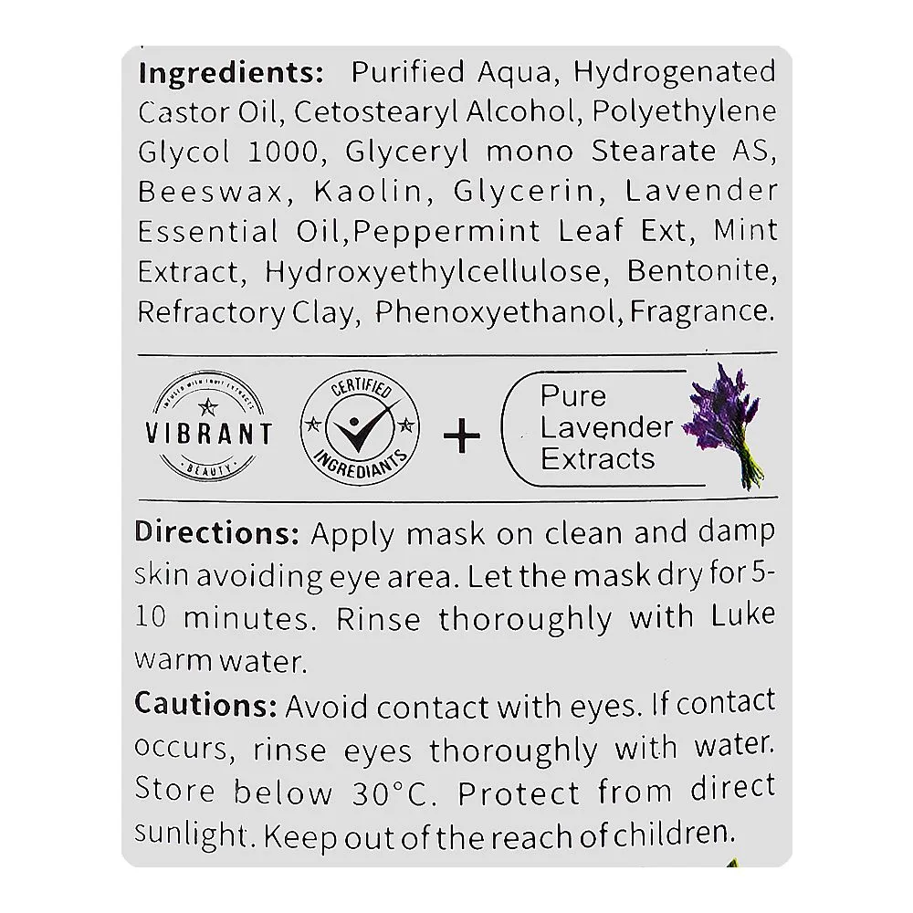 Comfortable casual vibrant beauty mini spa luxurious lavender+mint skin brightening mask, 200ml
