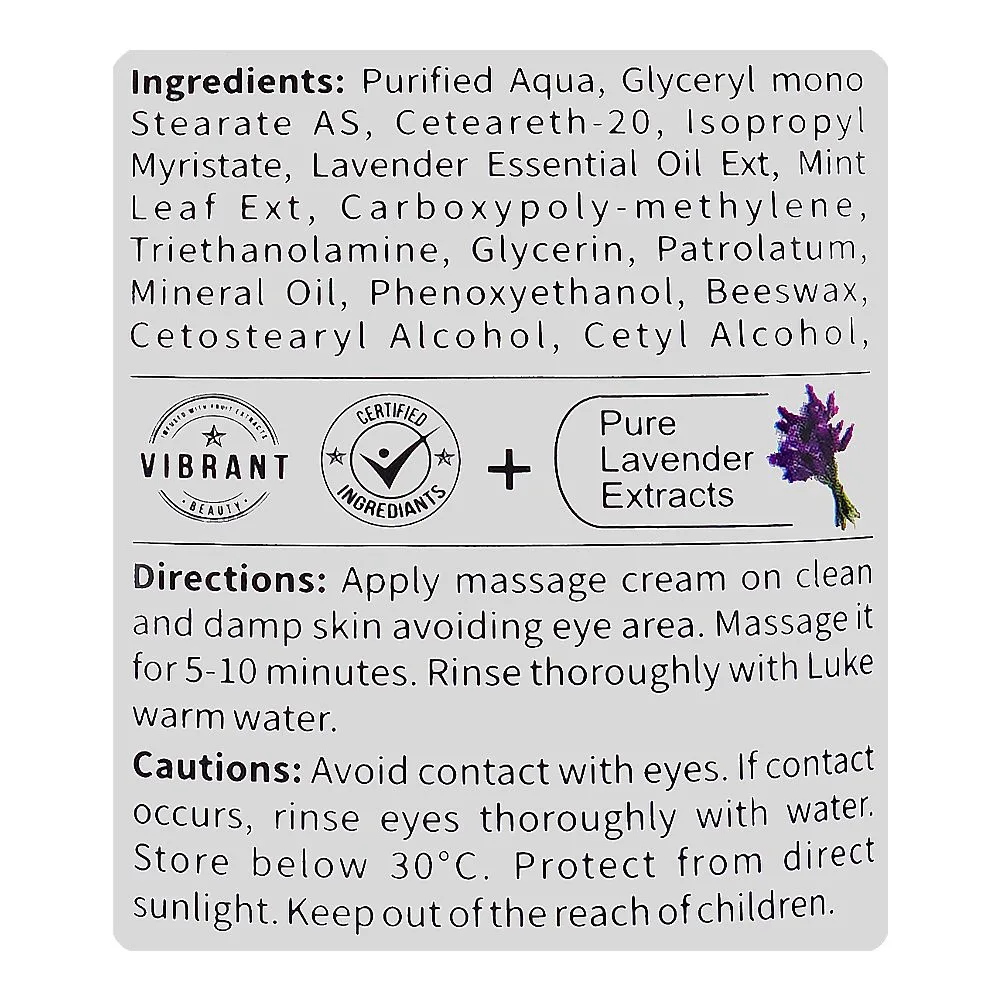 Comfortable casual vibrant beauty mini spa luxurious lavender+mint skin brightening massage cream, 200ml