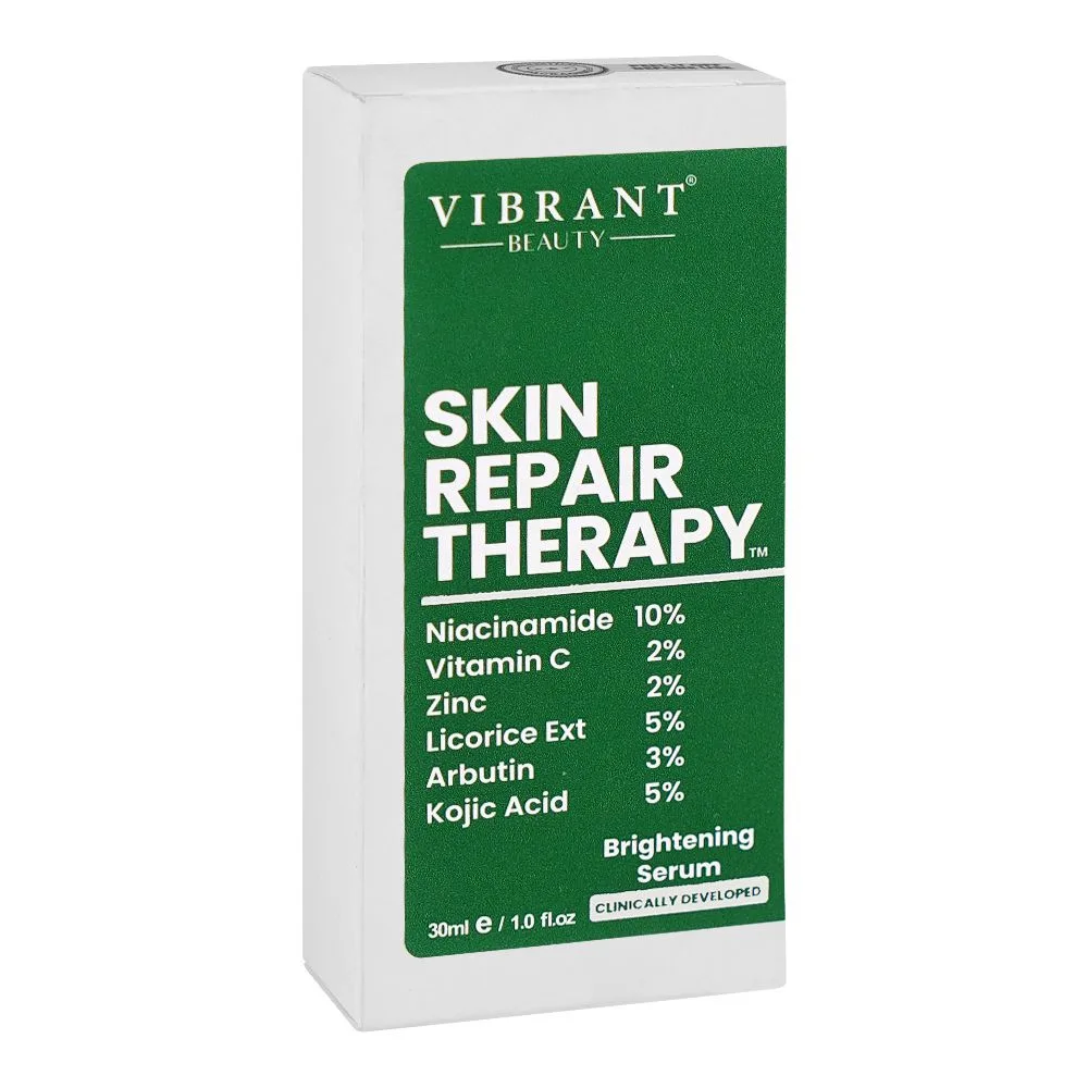 Side view of vibrant beauty skin repair therapy brightening serum, 30ml