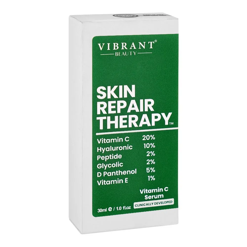 Side view of vibrant beauty skin repair therapy vitamin c serum, 30ml