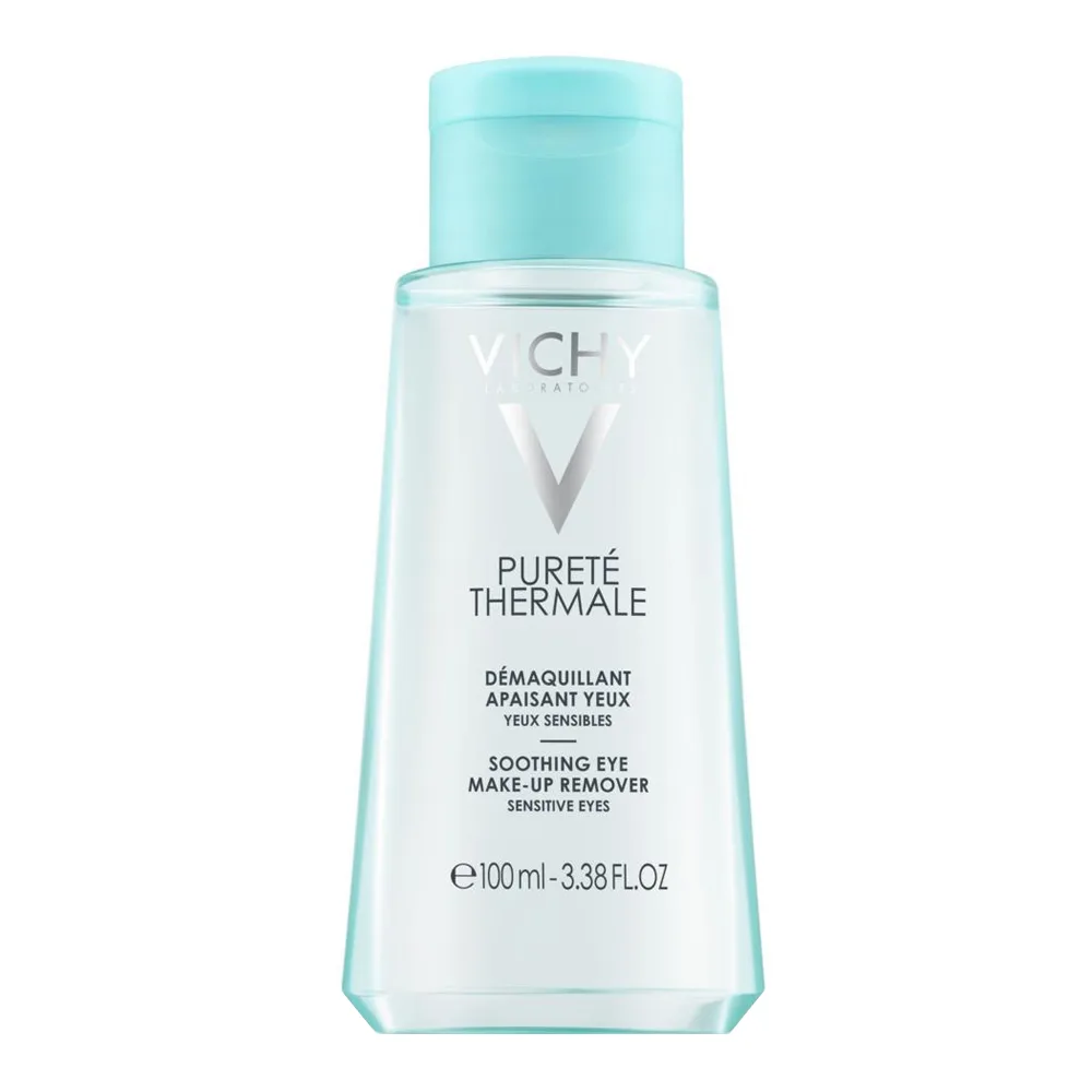 Side view of vichy purete thermale soothing eye make-up remover, for sensitive eyes, 100ml