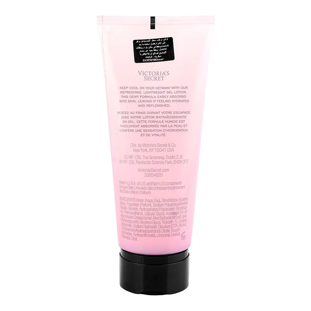 Side view of victoria's secret bombshell cooling gel lotion, glycerin, 200ml