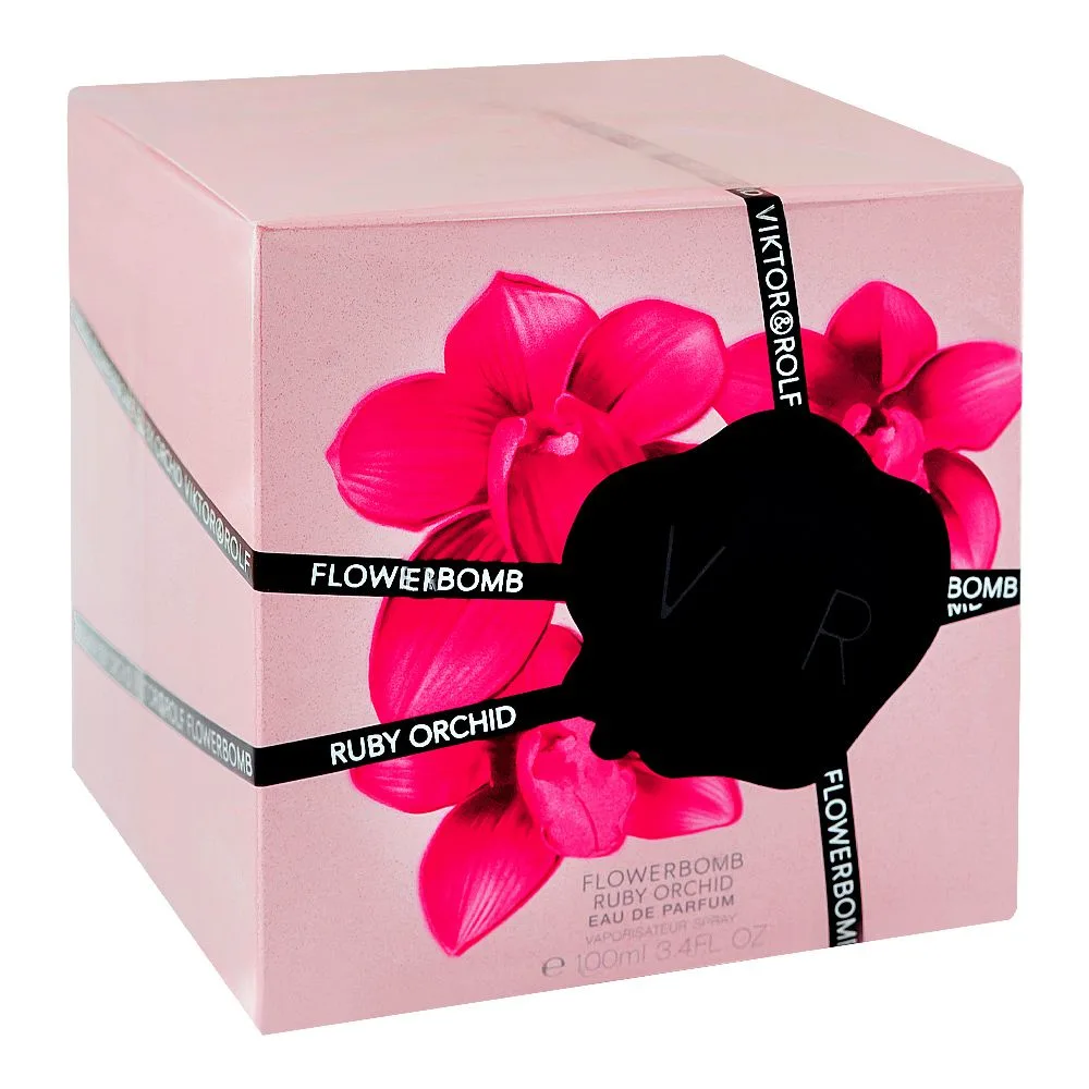 Side view of viktor & rolf flower bomb ruby orchid, eau de parfum, for women, 100ml