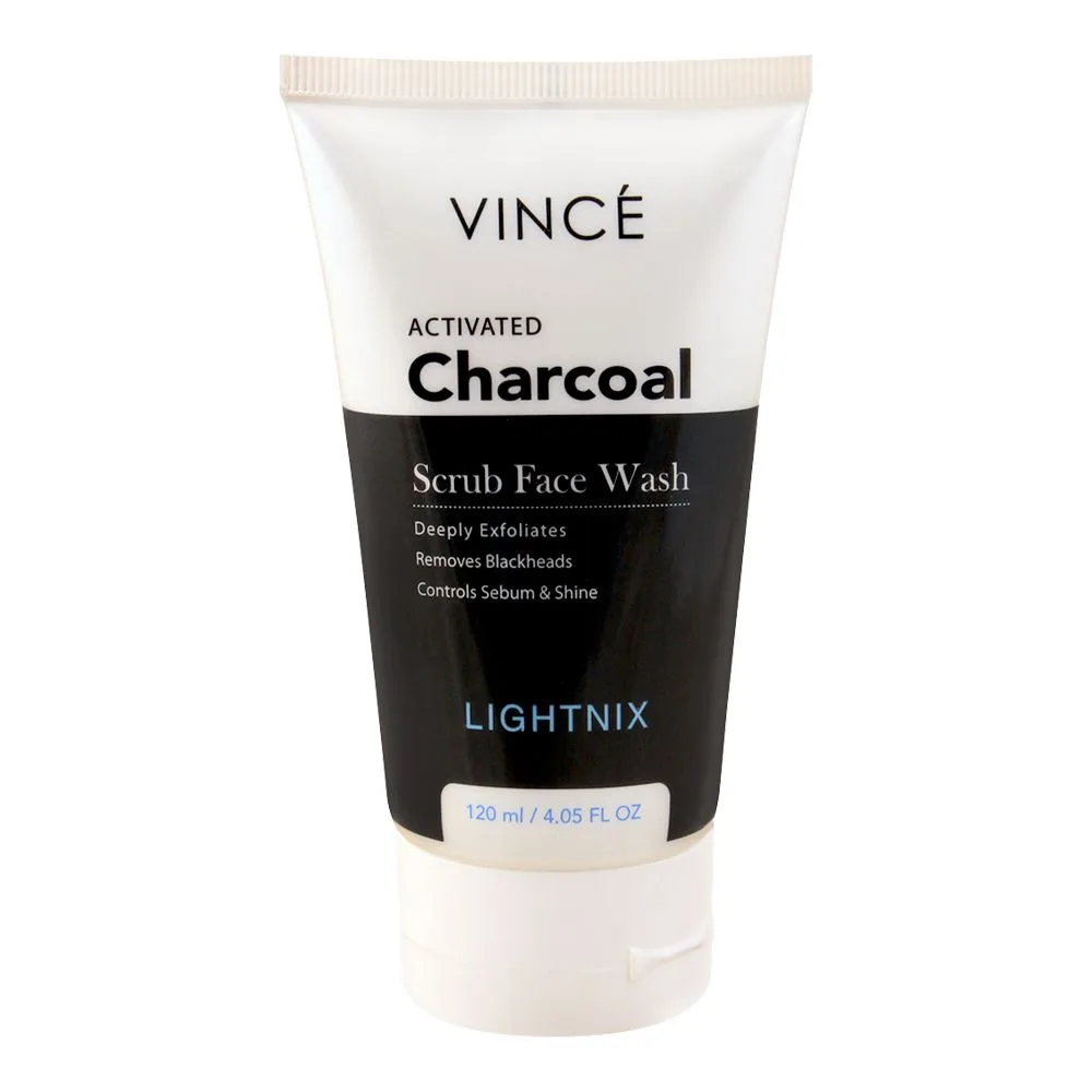 Vince Activated Charcoal Lightnix Scrub Face Wash, Paraben Free, Removes Blackheads, 120ml