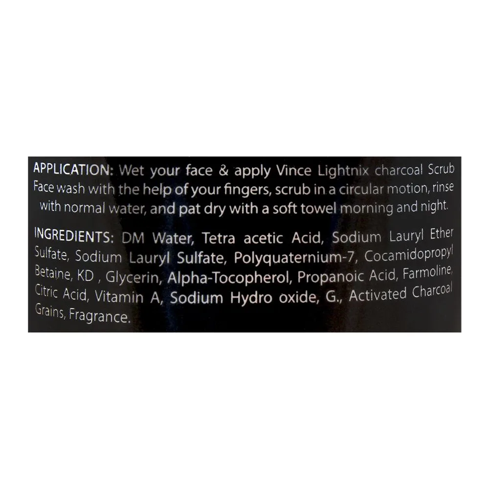 Comfortable casual vince activated charcoal lightnix scrub face wash, paraben free, removes blackheads, 120ml