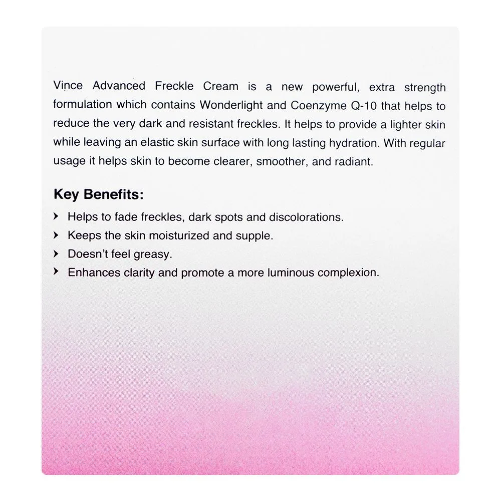 Comfortable casual vince advanced freckle cream, for resistant & hyper-pigmented skin, fade freckles & dark spots, 50ml
