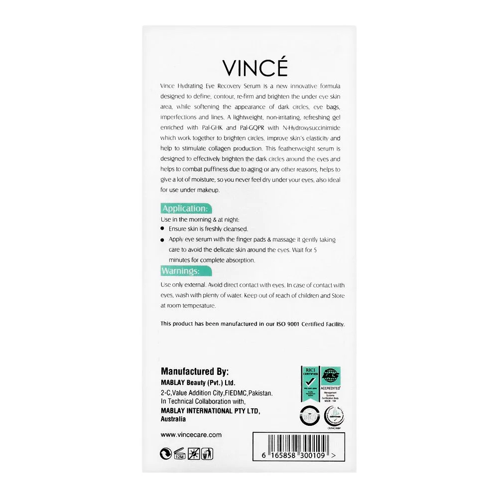 Comfortable casual vince eye recovery serum, reduces dark circles & puffiness, 15ml