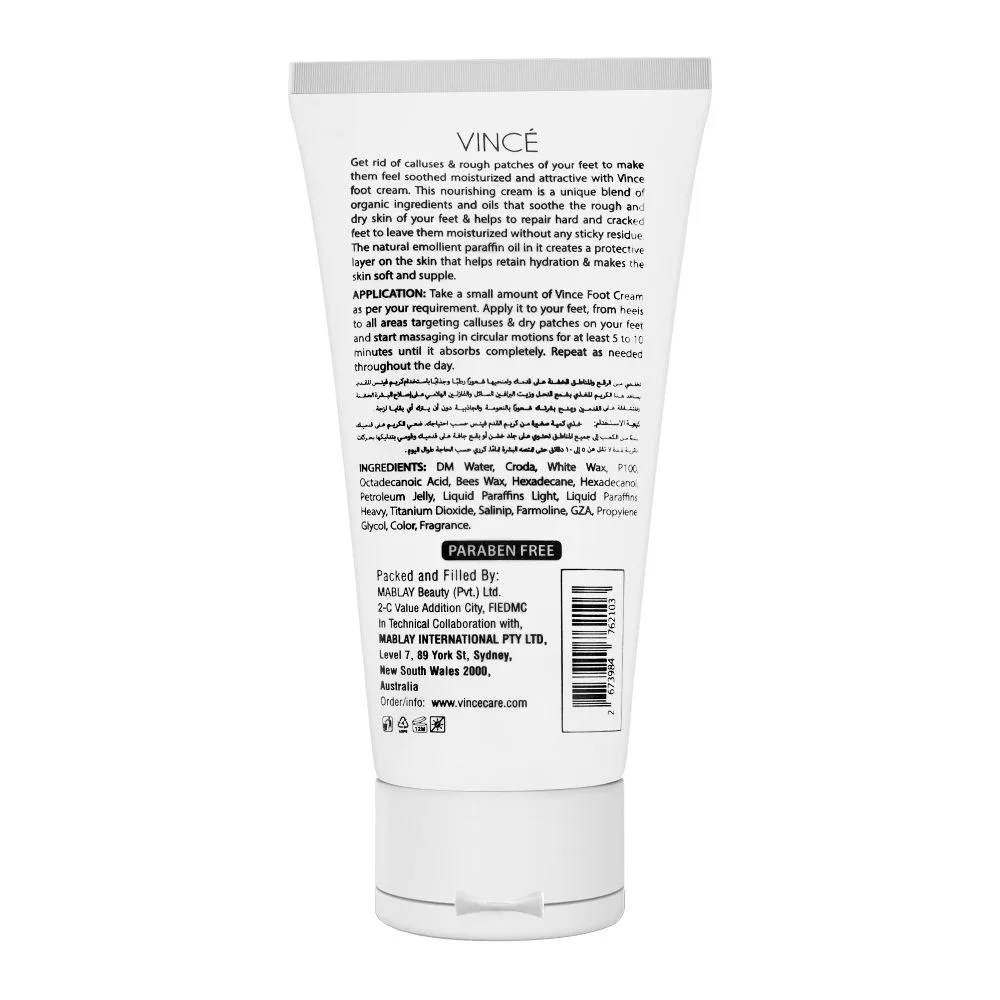 Side view of vince foot cream, for all skin types, 50ml