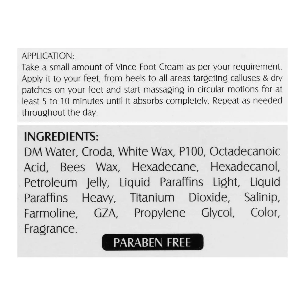 Close-up design of vince foot cream, for all skin types, 50ml